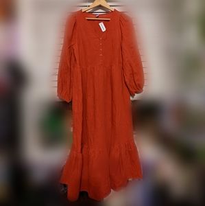 Orange Seersucker Midi Dress